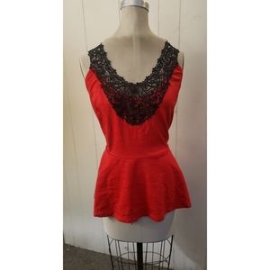 Classy Red Peplum blouse with Lace